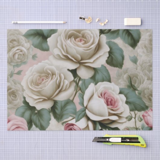 Reuzenroze en witte rozen tissuepapier (Craft)