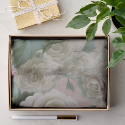 Reuzenroze en witte rozen tissuepapier (Geschenk)