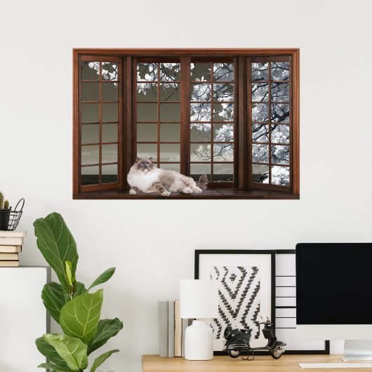 Reuzenverlichting met kat op het Poster Sill (Thuiskantoor)