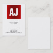 Reuzenwitte, unieke rode, verticale monogram visitekaartje (Voorkant / Achterkant)