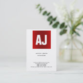 Reuzenwitte, unieke rode, verticale monogram visitekaartje (Staand voorkant)
