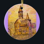 reuzenzandkasteel keramisch ornament<br><div class="desc">shows kleine meid met een beachball en een reuzenzandkasteel uit de originele kunst!</div>