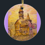 reuzenzandkasteel keramisch ornament<br><div class="desc">shows kleine meid met een beachball en een reuzenzandkasteel uit de originele kunst!</div>