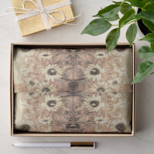  reuzenzonnebloemen Geel Sepia Abstract Tissuepapier (Geschenk)