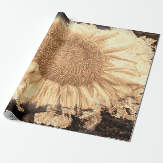 reuzenzonnebloemen Gekleurd in Rustic Vignette Cadeaupapier (Uitgerold)