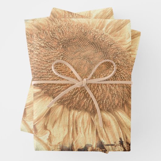  reuzenzonnebloemen Gekleurd in Rustic Vignette Inpakpapier Vel (In situ)