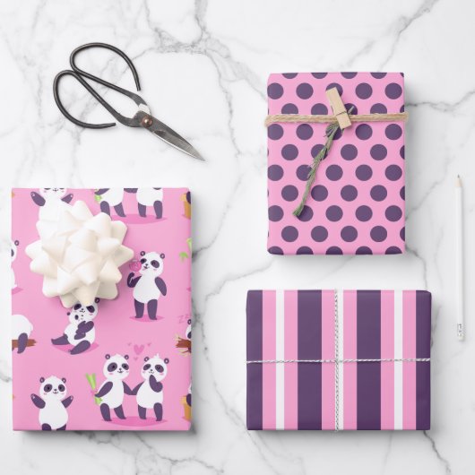 Reuzepanda's Inpakpapier Set van 3 Vel (Voorkant)