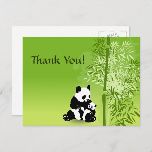 Reuzepanda's, Moeder en Baby met Bamboe Dank U Briefkaart (Voorkant / Achterkant)