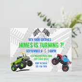 Rev Your Engines Monster Truck Birthday Invitation Kaart (Staand voorkant)