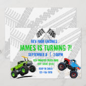 Rev Your Engines Monster Truck Birthday Invitation Kaart (Voorkant / Achterkant)