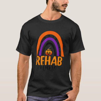 Revalidatieverpleegster Halloween Pompoen Regenboo T-shirt