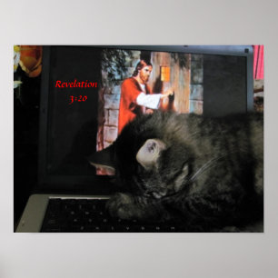 Revelatie 3:20 met gebeende kat poster