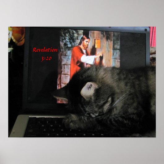 Revelatie 3:20 met gebeende kat poster (Voorkant)