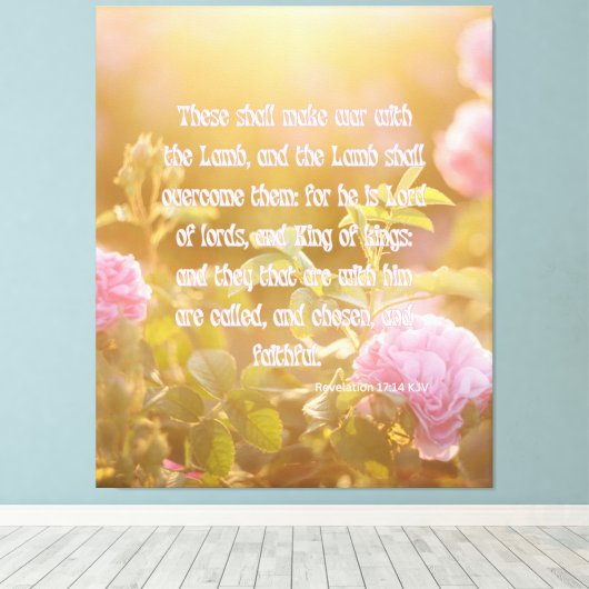 Revelation 17:14 bijbelverse KJV Pic Wall Art Canvas Afdruk (Insitu (Houten vloer))