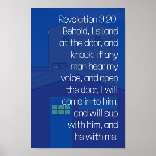 Revelation 3:20 Behold I Stand at the door Blue Poster (Voorkant)