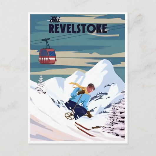 Revelstoke BC Canada Bergskiën Vintage Briefkaart (Voorkant)