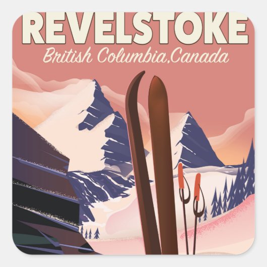Revelstoke Brits-Columbia, Canada Ski-poster Vierkante Sticker (Voorkant)