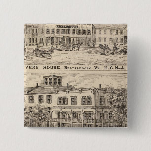 Revere House en Crosby Block in Brattleboro Vierkante Button 5,1 Cm