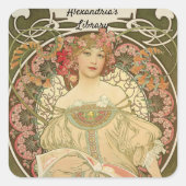 Reverie door Alphonse Mucha Vierkante Sticker (Voorkant)