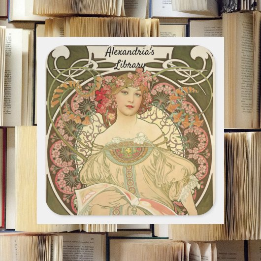 Reverie door Alphonse Mucha Vierkante Sticker