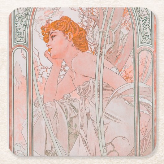 Reverie du Soir (1899) van Alphonse Mucha Kartonnen Onderzetters (Voorkant)