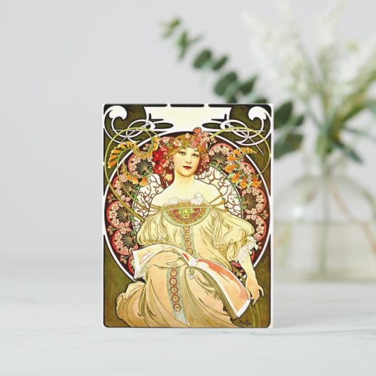 Reverie, kunstschilderij van Alfons Mucha Briefkaart (Staand voorkant)