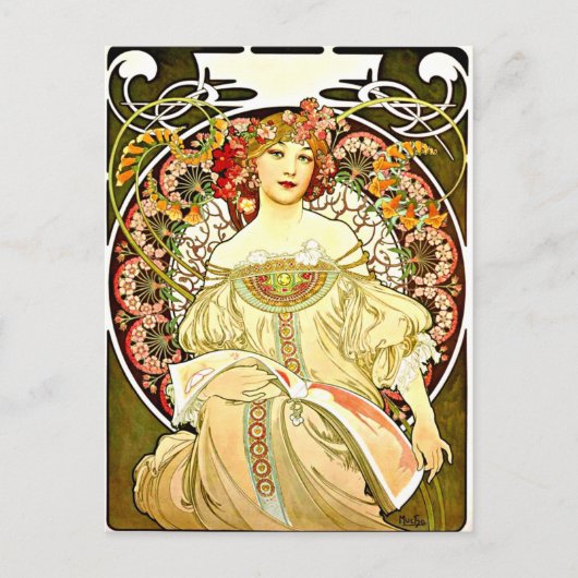 Reverie, kunstschilderij van Alfons Mucha Briefkaart (Voorkant)