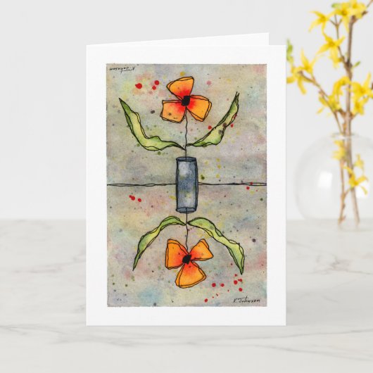 Reverse Flowers Waterverf Wenskaart Kaart (Gele Bloem)