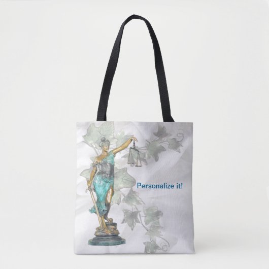 Reversibele Lady Justice en 3D Veritas op Blue Tote Bag (Voorkant)
