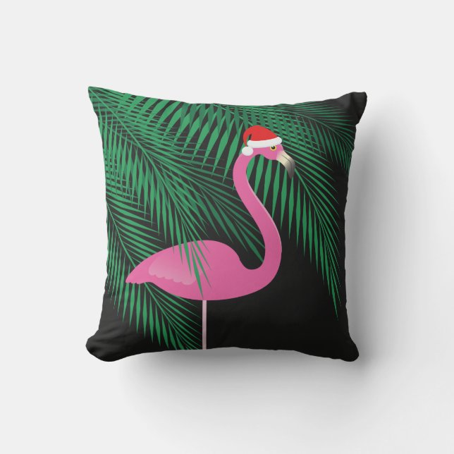 Reversibele Roze en Zwarte Santa Flamingo Pillow 1 Buitenkussen (Voorkant)