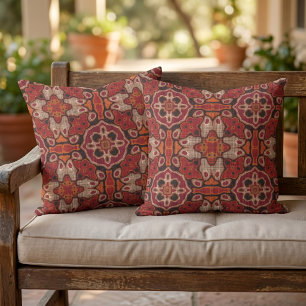 Reversibele Taupe Brown Red Oranje Bohemen Art Buitenkussen