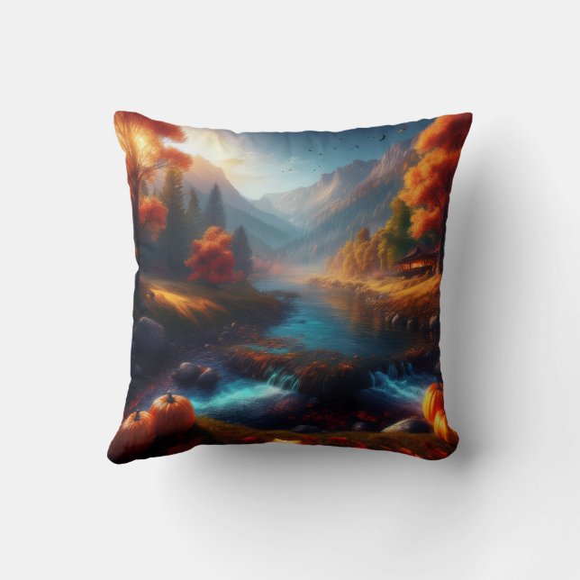 Reversible Autum Art / Happy Pumpkin Witch Pillow Kussen (Achterkant)