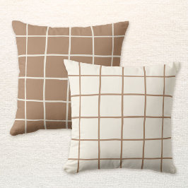 Reversible Beige Tan Brown Grid Checkered Scandi Kussen
