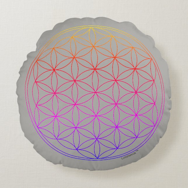 Reversible Cushion Flower of Life and Mandala Rond Kussen (Voorkant)