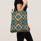 Reversible Geometric Diamond Pattern Teal Black Tote Bag (Dichtbij)