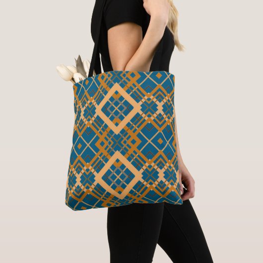 Reversible Geometric Diamond Pattern Teal Black Tote Bag (Dichtbij)