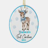 Reversible Reindeer-Baby's 1st Christmas & Snowman Keramisch Ornament (Rechts)