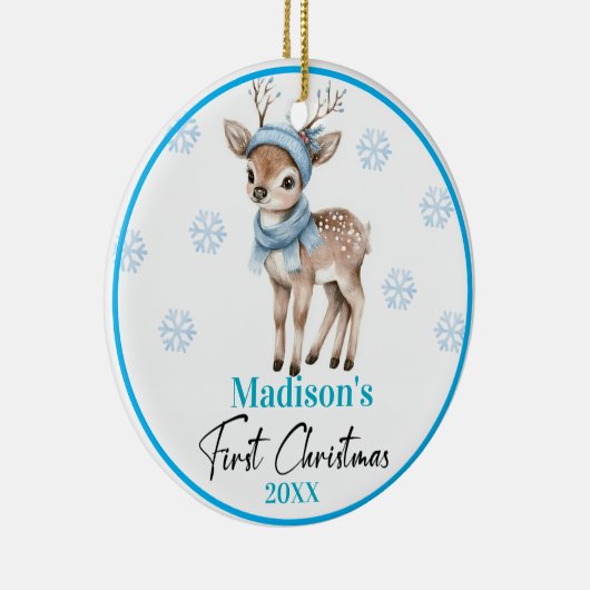 Reversible Reindeer-Baby's 1st Christmas & Snowman Keramisch Ornament (Rechts)