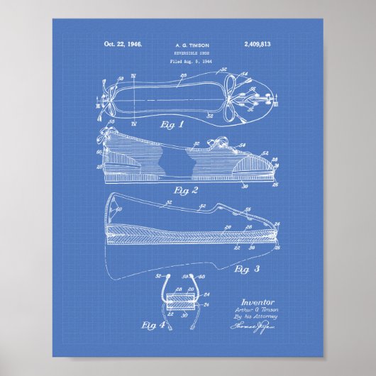 Reversible Shoe 1946 Patent Art Blueprint Poster (Voorkant)
