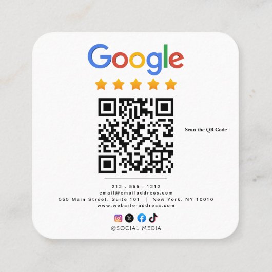 Review Google Review QR Code Google Ratings Vierkante Visitekaartje (Achterkant)
