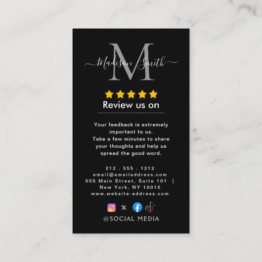 Review Google Review QR Code Google Ratings Visitekaartje (Achterkant)