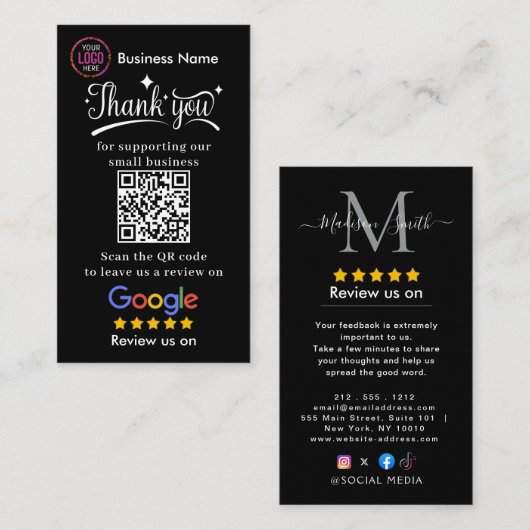 Review Google Review QR Code Google Ratings Visitekaartje (Voorkant / Achterkant)