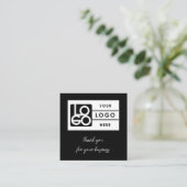Review Link Business Logo QR Code Thank You Black Vierkante Visitekaartje (Staand voorkant)