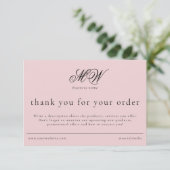Review Order Packaging Insert Script Monogram Pink Bedankkaart (Staand voorkant)