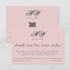 Review Order Packaging Insert Script Monogram Pink Bedankkaart
