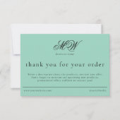 Review Order Packaging Insert Script Monogram Teal Bedankkaart (Voorkant)