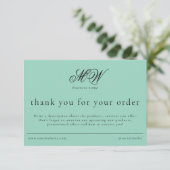 Review Order Packaging Insert Script Monogram Teal Bedankkaart (Staand voorkant)