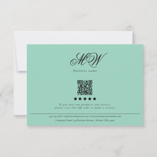 Review Order Packaging Insert Script Monogram Teal Bedankkaart (Achterkant)