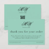 Review Order Packaging Insert Script Monogram Teal Bedankkaart (Voorkant / Achterkant)