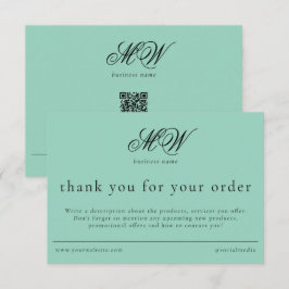 Review Order Packaging Insert Script Monogram Teal Bedankkaart